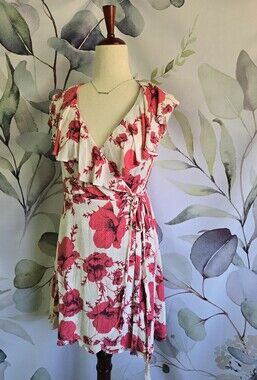 FREE PEOPLE | French Quarter Wrap Dress in Pink & White sz M